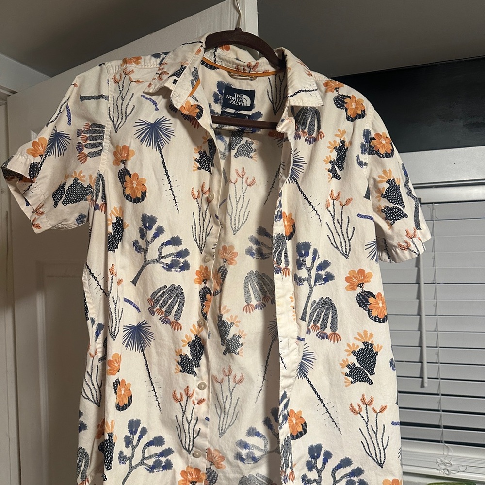 The North Face Floral Casual Shirt - Orange and Blue on Cream